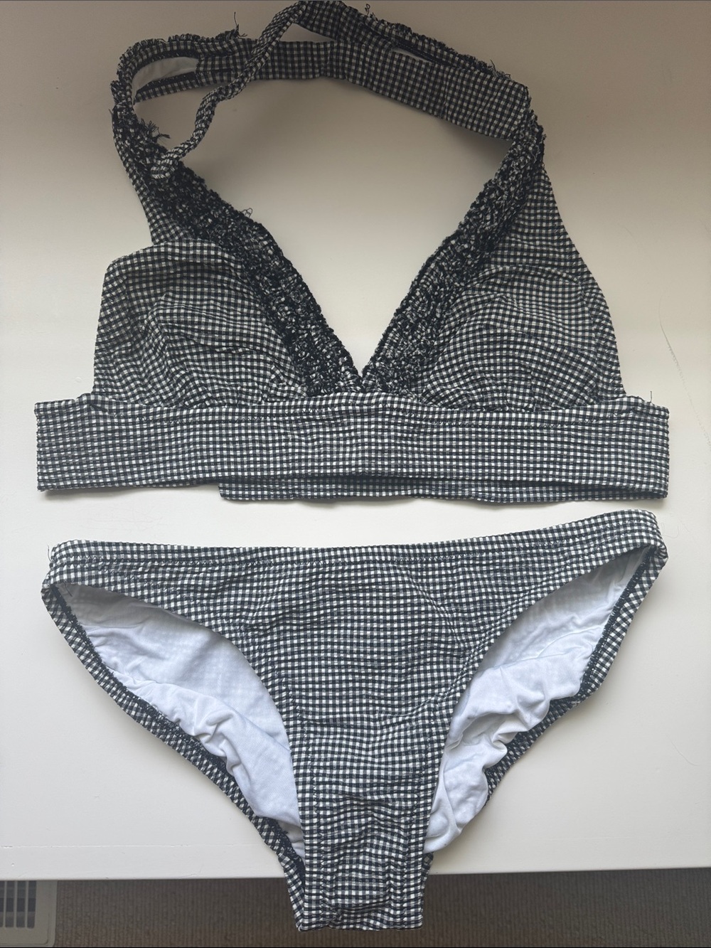 J. Crew Black & White Gingham Halter Bikini Set